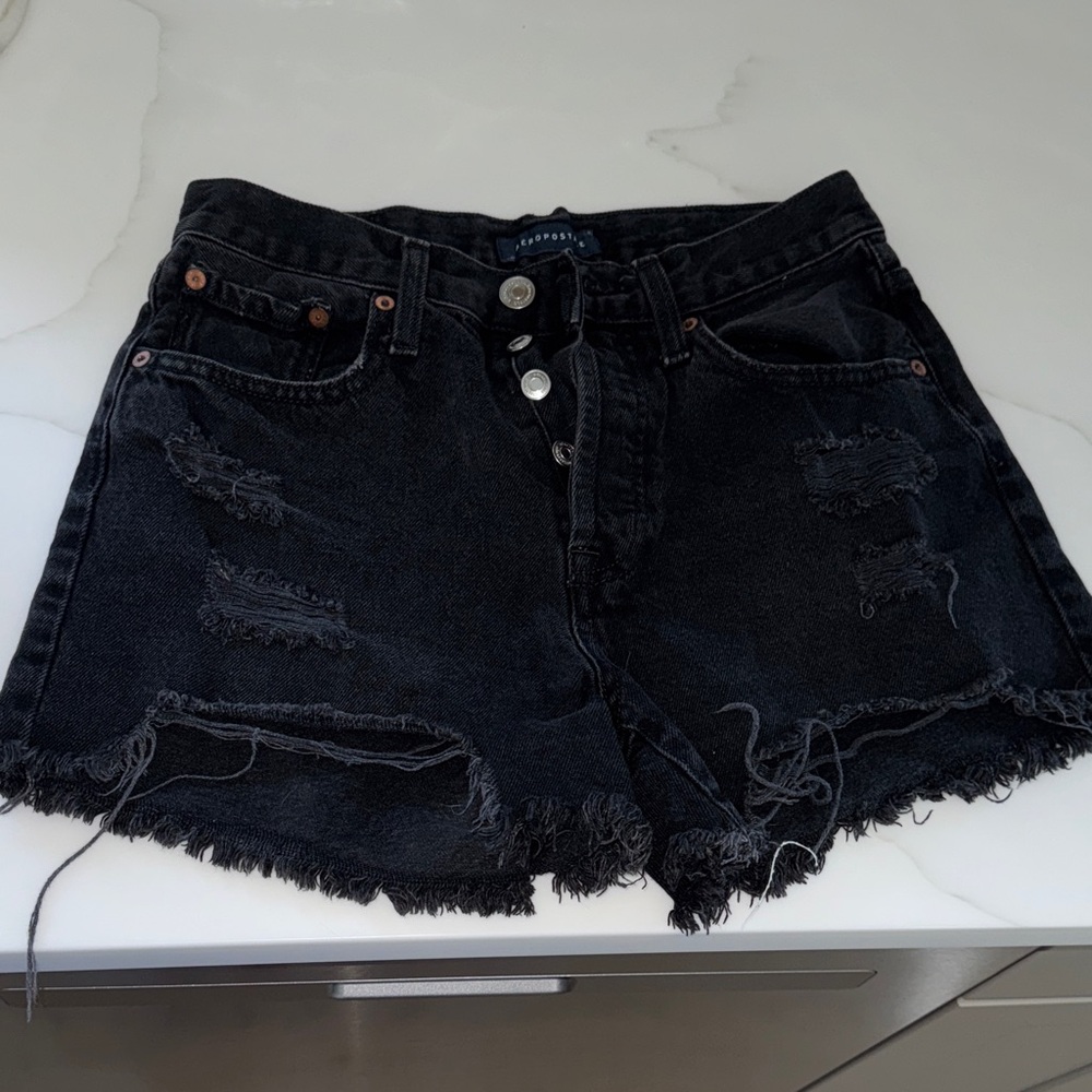 Aeropostale Black Distressed Denim Cutoff Shorts
